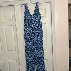 Pappagallo Blue and Green Patterned Jumpsuit